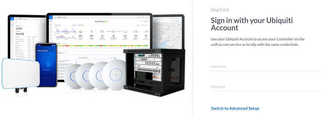 Unifi Controller Setup Step 2 of 6 Sign in with your Ubiquiti Account