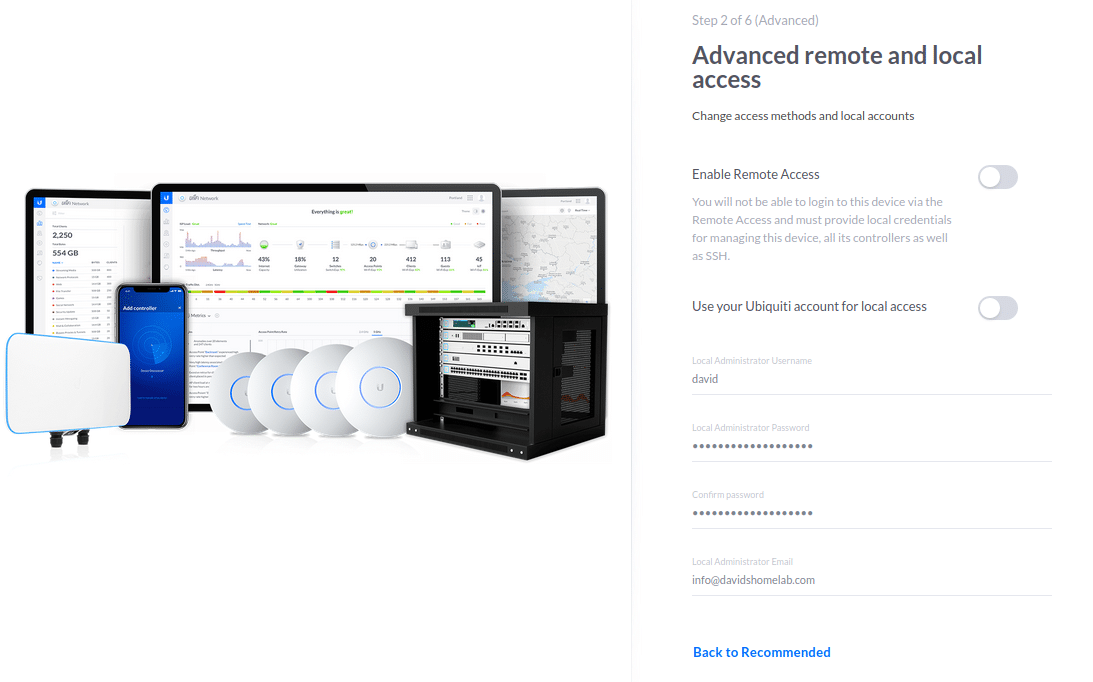 Unifi Controller Setup Step 2 of 6 (Advanced) Advanced remote and local access