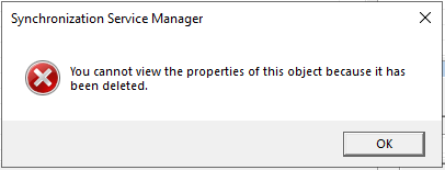 Error message confirming that properties of deleted object cannot be viewed.