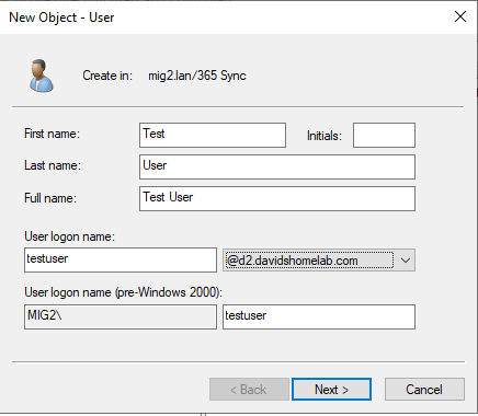 User creation screen showing creation of target user